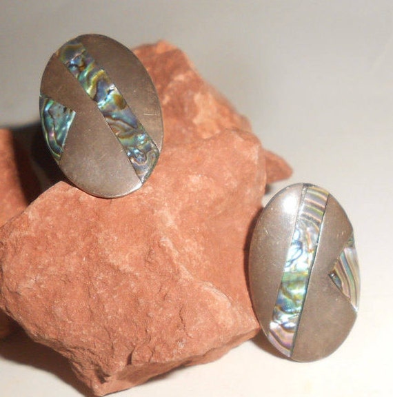 Abalone Cuff Links Sterling Silver Antique 20s-30… - image 2
