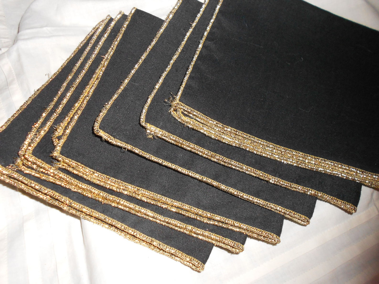 Cocktail Napkins Black Cloth With Gold Lame' Trim Sexy Etsy