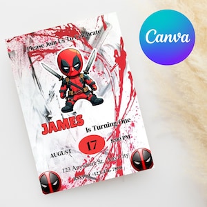 Deadpool Birthday Invitation: Printable Template, Editable Design (Instant Download)
