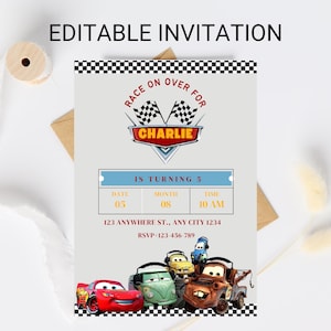 Lightning McQueen Birthday Invitation: Cars Movie Theme (5x7 Editable Template)