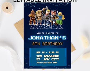 Roblox Birthday Invitation Template: Game Party, Editable Canva Design