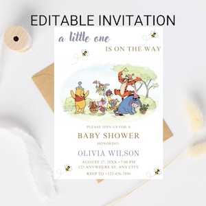 Classic Winnie the Pooh Baby Shower Invitation: Editable Template