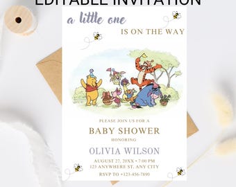 Classic Winnie the Pooh Baby Shower Invitation: Editable Template