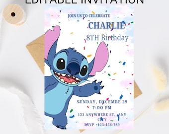 Stitch Birthday Invitation Template: Printable Kids Party Invite (Digital Download)