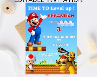 Super Mario Bros. Birthday Invitation: Editable Canva Template - Etsy