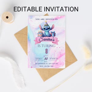 Stitch Birthday Party Invitation Template: Cartoon Pool Party (Digital Download)