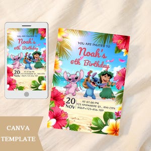 Editable Stitch Birthday Invitation: Lilo & Girl Party Theme (5x7 inch Template) (PDF Pattern)