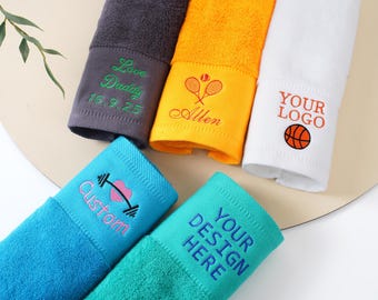 Toalla bordada personalizada, toalla con texto/nombre bordado, toalla bordada con su diseño, toalla de algodón personalizada, regalo de entrenador de fitness.