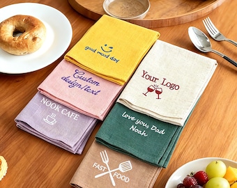 Custom Embroidery napkins,with your Text/logo tea towel,Napkins wedding,soft linen like,Gold foil napkins,,New Home Gift,gift for friend.
