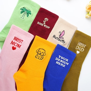 Personalized Name/Date Socks,CustomText Logo socks,Custom Embroidered Socks,Holiday gifts,Gift for  husband,wife,Brides Socks,Christmas gift