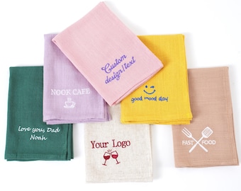 Personalized Tea Towel,Custom Embroidery Linen tea towel,with your Text/logo tea towel,Family Tea Napkins,gift for mom grandma,New Home Gift
