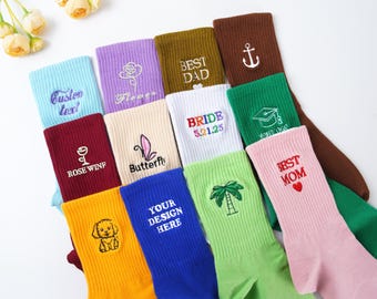 Personalized Embroidery Socks, Custom Text Logo Socks,Unisex Cotton Socks,  Party Socks, gifts for dad, mom, husband, wife, best friend。