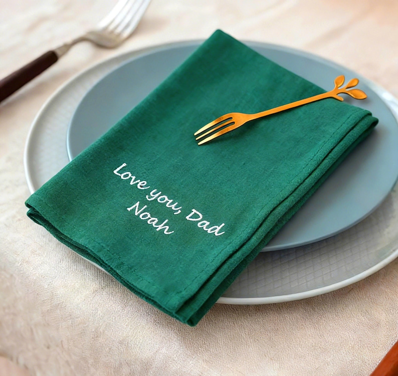 Custom embroidered linen tea towels personalized