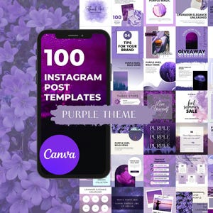 100 Instagram Post | Instagram-Vorlagen | Canva Vorlagen | Social Media Vorlagen | Canva Instagram Post-Vorlagen | Lila Vorlagen