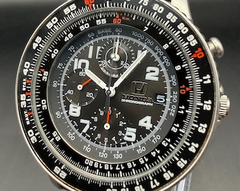 Vintage Honda Seiko Chronograph Watch, Matte Stainless Steel Case