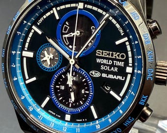 SUBARU SEIKO WORLD Time Solar Chronograph Japan Made Quartz Impreza Forester