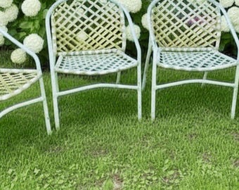 Brown Jordan Mid-Century Aluminum Patio Chairs | Set of 4 Vinyl Strap Outdoor Seating