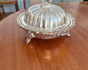 Vintage Silverplate Chafing Dish, Domed Covered Serving Dish with Stand, Fluted Buffet Warmer, Grandmillennial Tableware