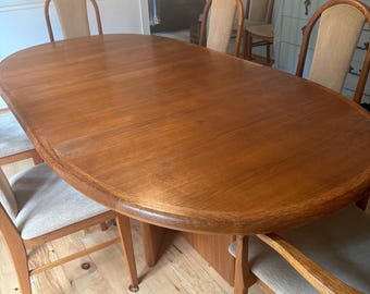 Vintage Teak Extendable Dining Set, 8 Chairs, Danish Mid-Century Scandinavian Furniture