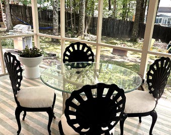 Set of 4 Brown Jordan Grotto Cast Aluminum Chairs | Mid-Century Sculptural Patio Seating