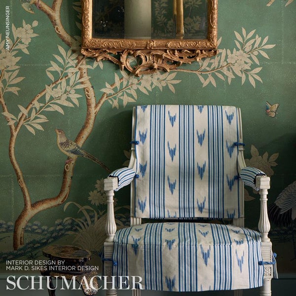 Schumacher Santa Barbara Ikat fabric. Custom orders available for pillows, Roman shades and drapery this listing is priced per yard.