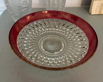Vintage Ruby Flash Cut Glass Serving Bowl | Indiana Glass Centerpiece Dish