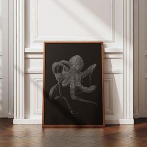 Minimalist Octopus Wall Art Print: Black & White Coastal Decor