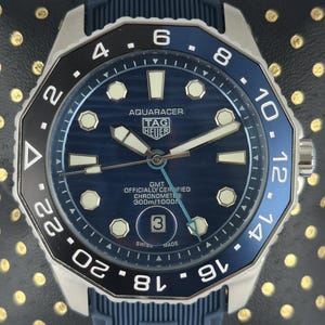 Tag Heuer Aquaracer GMT Automatic Watch: Blue Dial, Stainless Steel, 48mm