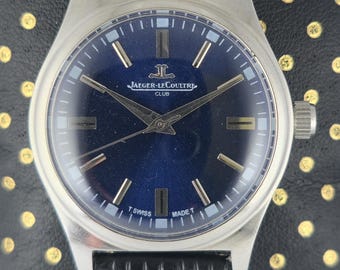 Luxus Vintage Jaeger-LeCoultre blaues Zifferblatt Herrenarmbanduhr | Handaufzug | runde Form | Lederband | Schweizer Herstellung
