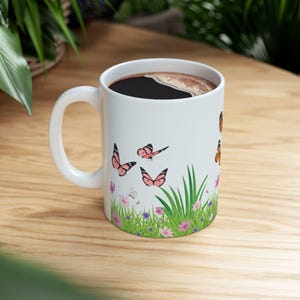 Butterfly Garden Ceramic Mug, Nature Lover Gift, Floral Coffee Cup, Spring Butterfly Mug, Botanical Tea Mug, Gardening Gift, Mother&#39;s Day