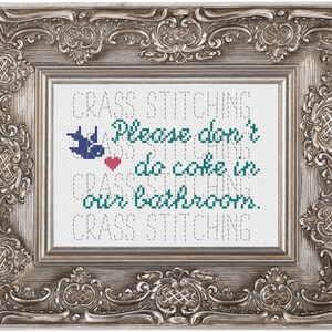PDF Counted Cross Stitch DIGITAL pattern &quot;Please Don&#39;t Do Coke In Our Bathroom&quot; 5 inches by 7 inches
