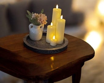 Round Wooden Candle Tray, Rustic Farmhouse Table Centerpiece