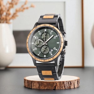Personalized Wooden Chronograph Watch: Engraved Eco-Friendly Gift