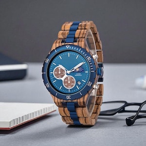 Personalized Wooden Chronograph Watch for Men | Custom Engraved Quartz Wristwatch | Eco-Friendly Anniversary Gift, Festival Gift for Him