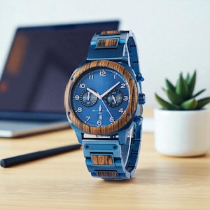 Personalized Wooden Chronograph Watch: Engraved Eco-Friendly Gift