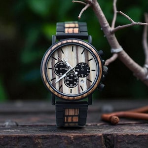 Personalized Bamboo Chronograph Watch: Engraved Wooden Timepiece