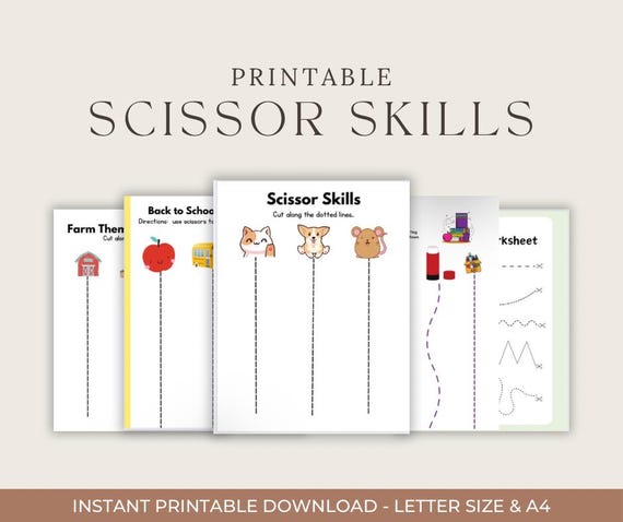Scissor Skills Printable for Kids – Cutting Practice Worksheets for Preschool & Kindergarten – Fine Motor Activity