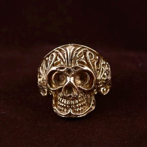 Gothic Skull Brass Ring, Filigree Skull Head Ring, Vintage Punk Jewelry for Men, Handmade Gothic Statement Ring, Halloween Gift Idea