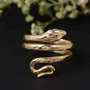 Brass Snake Ring, Adjustable Serpent Wrap Ring, Handmade Reptile Jewelry for Men & Women, Gothic Boho Statement Ring, Tribal Style Gift