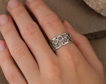 Handmade Sterling Silver Circle Ring - Boho Openwork Statement Band