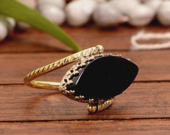 Anillo de latón con ónix negro hecho a mano: joyería étnica bohemia