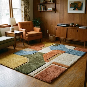 Retro Patchwork Tufted Rug | Mid Century Modern Color Block Decor