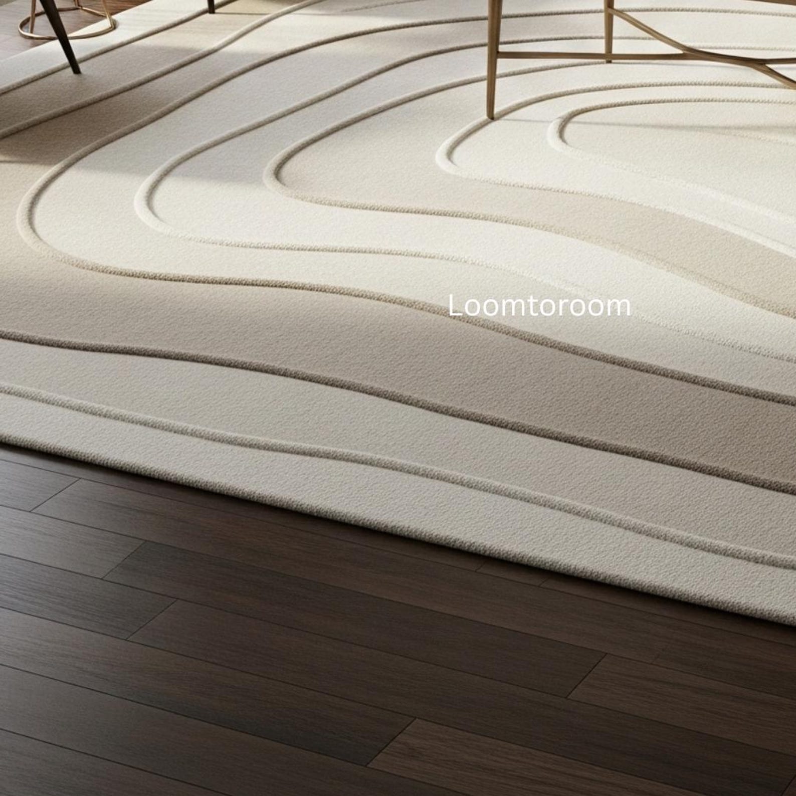 Abstract Wavy Wool Rug | Hand-tufted Neutral Tones, Textured Wave Rug ...