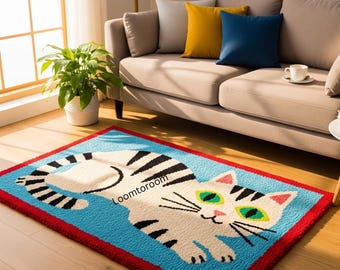 Handgetufteter Wollteppich | Kreatives Geschenk für Katzenliebhaber | Benutzerdefinierte Tier Teppich, 9x12 5x8 8x10