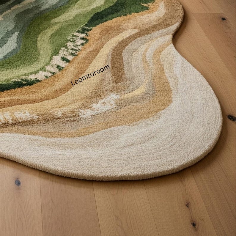 Organic Green Ombre Area Rug, Hand-carved Earth Tones Carpet, Custom ...