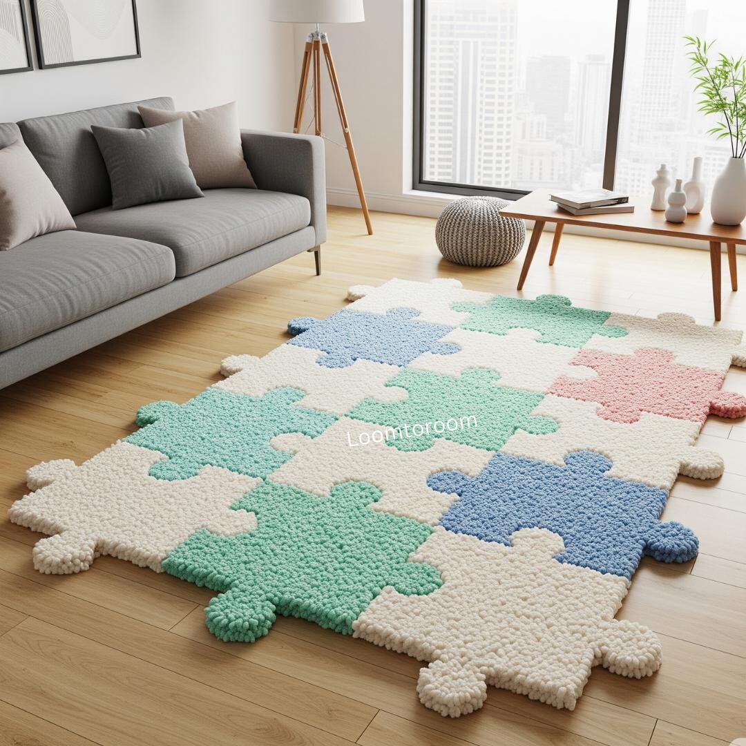 Compuzzle Rug Outline Pastel Puzzle Shaped Rug for Kids Playroom & Modern Decor ...