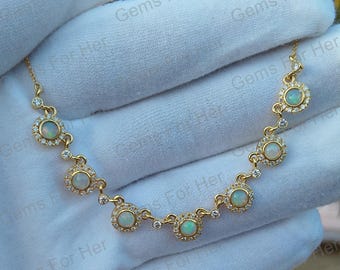 Naszyjnik z diamentowym opalem etiopskim, łańcuszek z żółtego złota 14k