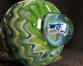 Bougeoir Verre Glassybaby Édition Limitée Seattle Seahawks 2024 – Vert & Bleu – Neuf