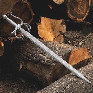 Handmade Damascus Steel Rapier Sword, Medieval Replica w/ Leather Sheath, PERSONALIZED VIKING sword for Display, Cosplay & BEST Gift for Him