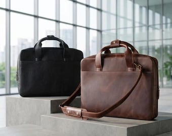 Personalized Leather Travel Messenger Bag, Men's Office Laptop Notebook Bag, Vintage Office Shoulder Bag, Full Grain Leather Satchel